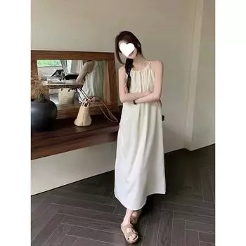 Платье с бретельками на подтяжках во французском нежном стиле, свободное прикрывающее мясо, тонкая длинная юбка в ленивом стиле для масс S