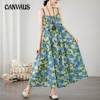 Платье с бретелькой больших размеров, праздничные свободные женские платья в деревенском стиле с принтом, большие качели One Size