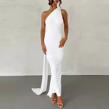 Платье С бретелью на шее Необычная узкая посадка с открытой спиной Без рукавов Чистый цвет Длина до пола S вино красного