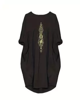 Платье с буквенным принтом больших размеров, повседневное весеннее платье с круглым вырезом с длинными рукавами, женская одежда больших размеров 1XL чёрный