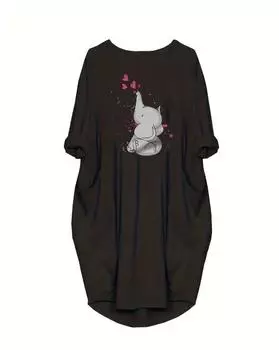 Платье с буквенным принтом больших размеров, повседневное весеннее платье с круглым вырезом с длинными рукавами, женская одежда больших размеров 1XL чёрный