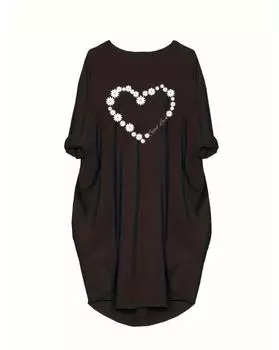 Платье с буквенным принтом больших размеров, повседневное весеннее платье с круглым вырезом с длинными рукавами, женская одежда больших размеров 1XL чёрный