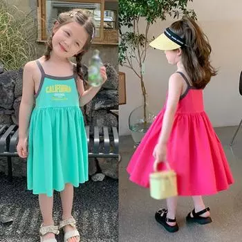 Платье с буквенным принтом для маленьких девочек Пляжные платья Праздничные платья 13