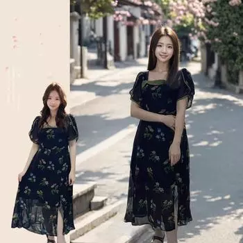 Платье с цветочным принтом больших размеров Женственное платье с квадратным вырезом