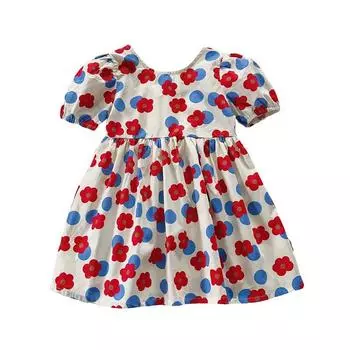 Платье с цветочным принтом для девочек, модное платье принцессы с открытой спиной в западном стиле 130