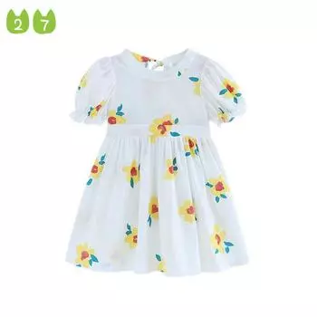 Платье с цветочным принтом для девочек, детское платье принцессы с открытой спиной и короткими рукавами 90cm