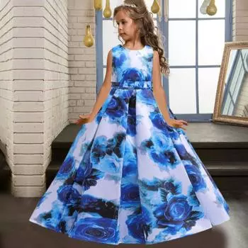 Платье с цветочным принтом для девочек, детское платье принцессы для девочек, платье для девочек на день рождения 120 (5T) красный