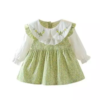 Платье с цветочным принтом для маленьких девочек, платье с рюшами, пышное плиссированное платье с длинными рукавами, платье принцессы Лотиты, праздничные платья, весенне-осенний наряд, 0–3 т. 100