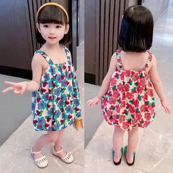 Платье с цветочным принтом на бретельках для маленьких девочек, детские праздничные милые платья, великодушное повседневное платье 11