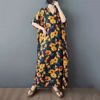 Платье с цветочным принтом XITAO ZMY1041 One Size жёлтый