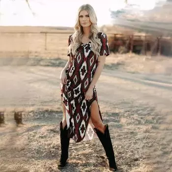 Платье с цветочным принтом, женское весенне-осеннее платье с V-образным вырезом и коротким рукавом, свободное шикарное платье с принтом, S-XXL S