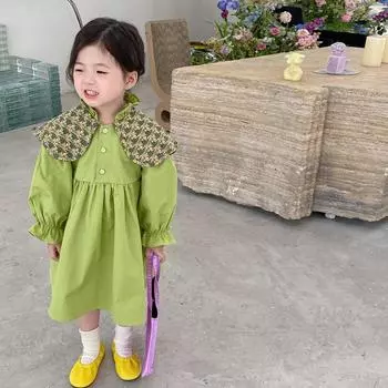 Платье с цветочным рисунком для маленьких девочек, весеннее и осеннее платье для девочек, платье с рубашкой и рукавами на талии 80/M