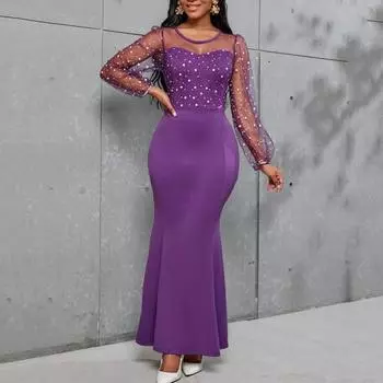 Платье с длинным рукавом, элегантное, приталенное, с сеткой, сексуальное женское платье в пригородном стиле