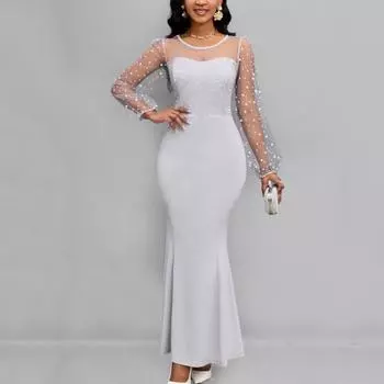 Платье с длинным рукавом, элегантное, приталенное, с сеткой, сексуальное женское платье в пригородном стиле, женские аксессуары S красный