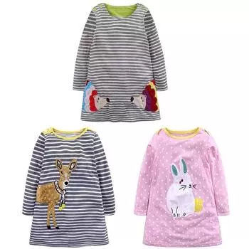 Платье с длинным рукавом для девочек 2-6 лет с милым рисунком животных 130