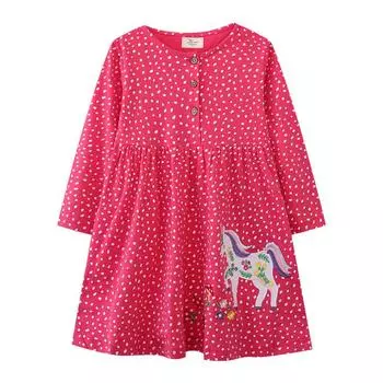 Платье с длинным рукавом для девочек, осеннее детское платье принцессы, платье для девочек с вышитым единорогом в европейском и американском стиле 120 красный