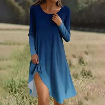 Платье с длинным рукавом для женщин повседневное свободного кроя летнее платье-сарафан платье с цветочным принтом с карманами M