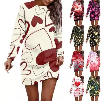 Платье с длинным рукавом для женщин, повседневное рождественское пуловер с принтом, платье-свитер, осень L