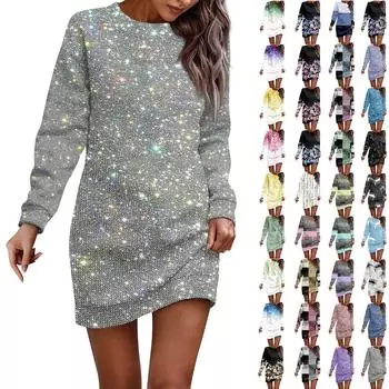 Платье с длинным рукавом для женщин, повседневное пуловер с принтом, платье-свитер, осень XXL фиолетовый