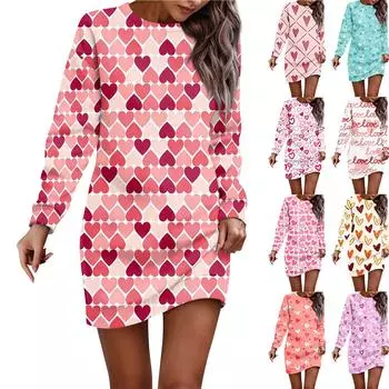 Платье с длинным рукавом для женщин, повседневное рождественское пуловер с принтом, платье-свитер, осень L циан