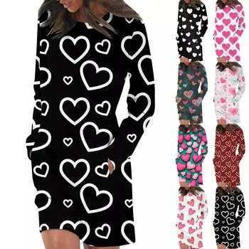 Платье с длинным рукавом для женщин, повседневный пуловер с принтом, платье-свитер, осень L