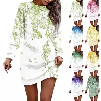 Платье с длинным рукавом для женщин, повседневное пуловер с принтом, платье-свитер, осень L