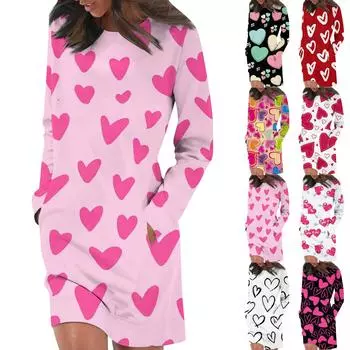 Платье с длинным рукавом для женщин, повседневный пуловер с принтом, платье-свитер, осень L чёрный