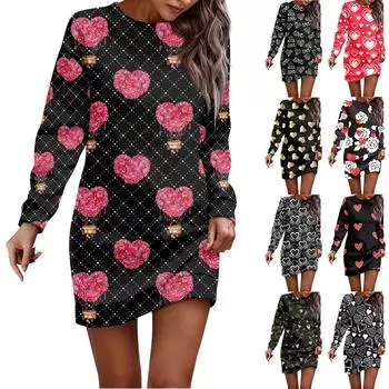 Платье с длинным рукавом для женщин, повседневное рождественское пуловер с принтом, платье-свитер, осень L чёрный