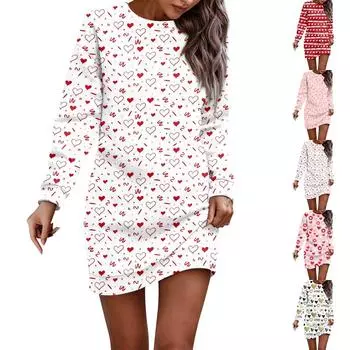 Платье с длинным рукавом для женщин, повседневное пуловер с принтом, платье-свитер, осень L