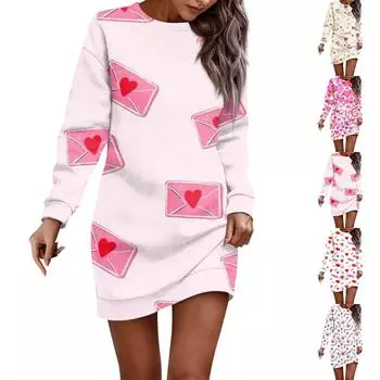 Платье с длинным рукавом для женщин, повседневное пуловер с принтом, платье-свитер, осень L бежевый