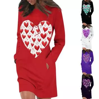 Платье с длинным рукавом для женщин, повседневный пуловер с принтом, платье-свитер, осень L чёрный