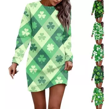 Платье с длинным рукавом для женщин, повседневное пуловер с принтом, платье-свитер, осень L