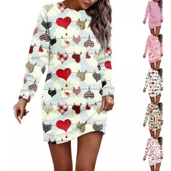 Платье с длинным рукавом для женщин, повседневное пуловер с принтом, платье-свитер, осень L хаки