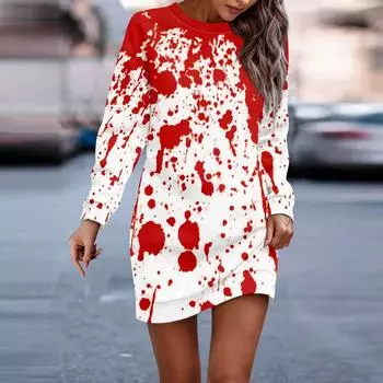Платье с длинным рукавом для женщин, повседневное платье-свитер с принтом на Хэллоуин XXL киноварь