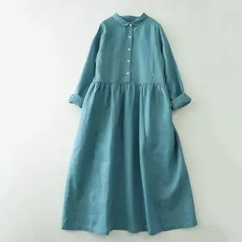 Платье с длинным рукавом и воротником-стойкой, однотонная юбка-рубашка с поясом, длинная юбка M