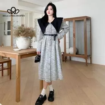 Платье с длинным рукавом во французском стиле, женское весеннее новое черно-белое клетчатое высококачественное тонкое длинное платье с темпераментом S чёрный