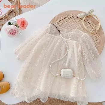 Платье с длинными рукавами для девочек Bear Leader 1-5 лет бежевые кружевные платья AH6423 12M