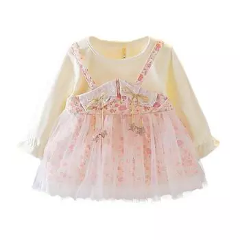 Платье с длинными рукавами и длинными рукавами, фальшивое платье с двумя лямками на бретельках для маленьких девочек, развернутая юбка 80