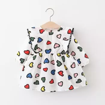 Платье с длинными рукавами и принтом для девочек. Хлопковое платье принцессы. Платье-пачка. 100