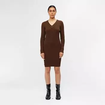 Платье с длинными рукавами и V-образным вырезом OBJAE THESS Woman OBJECT XS коричневый