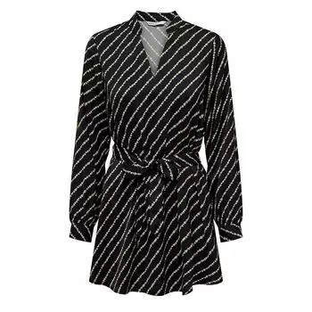 Платье с длинными рукавами, поясом, v-образным вырезом и переливающимися полосками ТОЛЬКО для женщин S чёрный