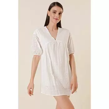 Платье с фестонами и короткими рукавами на подкладке с V-образным вырезом