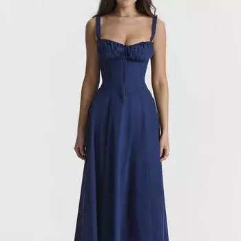 Платье с глубоким вырезом и открытой спиной, с цветочным принтом, с высокой узкой талией, с высоким разрезом, летнее платье миди для вечеринки, выпускного вечера, пляжное платье M абрикосовый