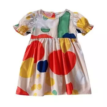 Платье с граффити для девочек, милое темпераментное корейское платье принцессы с пышными рукавами 100