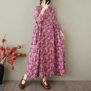 Платье с капюшоном большого размера на весну и лето для женщин с цветочным принтом и оборками, женские платья большого размера, свободное плиссированное повседневное женское платье One Size