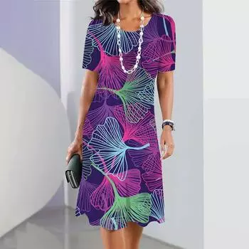Платье с коротким рукавом и круглым вырезом, 3D-принт, женское летнее платье в стиле бохо, модные длинные платья для пляжной вечеринки, женская одежда S