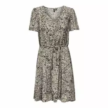 Платье с короткими рукавами и животным принтом, зауженное на талии Женщина VERO MODA M бежевый