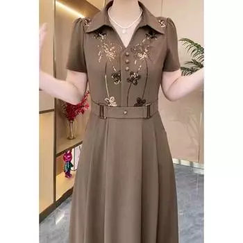 Платье с короткими рукавами, женское, летнее, темпераментное, облегающее, свободная талия, дизайн Sense, длинная юбка с пайетками 3XL