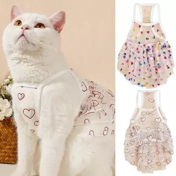 Платье с котенком на тонких бретельках, дышащая хлопковая красивая летняя кружевная юбка с плюшевым котом для фотографий S розовый