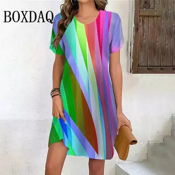 Платье с круглым вырезом и короткими рукавами, модное, 2025 года, с 3D-принтом S